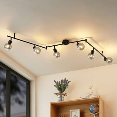 Lindby - buitenspot - 6lichts - staal, rookglas - H: 18.5 cm - E14 - zwart, smoke