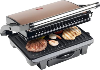Elektrische Sandwichmaker - Panini Contactgrill Met Antiaanbaklaag - 1000W - Koper - Met Lekbak - Energieklasse A+