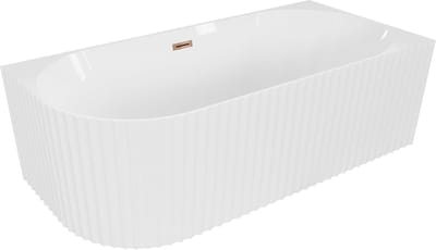 Mexen Gia vrijstaande hoekbad met ribbels rechts 150 x 75 , wit glans, overloop rosé goud - 52701507500P-60