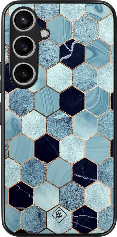 Casimoda® hoesje - Geschikt voor Samsung Galaxy A55 - Blue Cubes - Zwart TPU Backcover - Marmer - Blauw