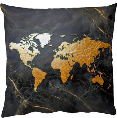 Sierkussens - Kussentjes Woonkamer - 50x50 cm - Wereldkaart - Goud - Marmer