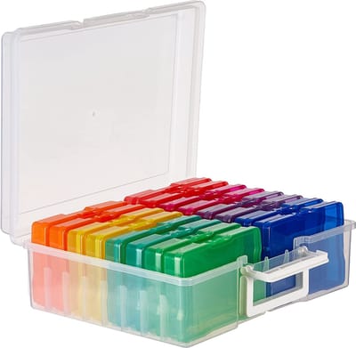 Matana – Foto & Knutsel Opbergdoos – 16 Cassettes met Labels – Voor 1600 Foto's (10x15cm) – Kleurgecodeerde Organizer