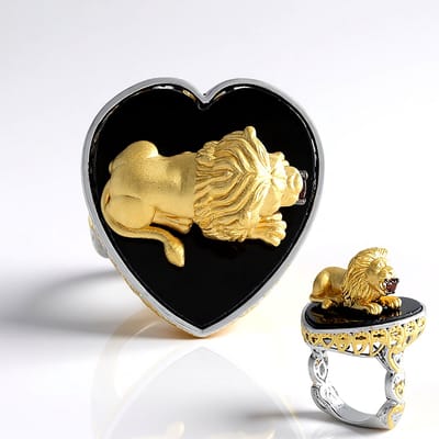 Cavill - Zilveren Ring met Zwarte Hartvormige Onyx 14,88 ct en Mozambique Granaten 0,13 ct - 925 Sterling Zilver - Handgemaakt, Modern & Elegant