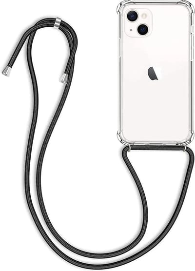Anti Shock Siliconen Backcover met Zwart Koord - Geschikt voor Apple iPhone 13 &1 4 - Transparant