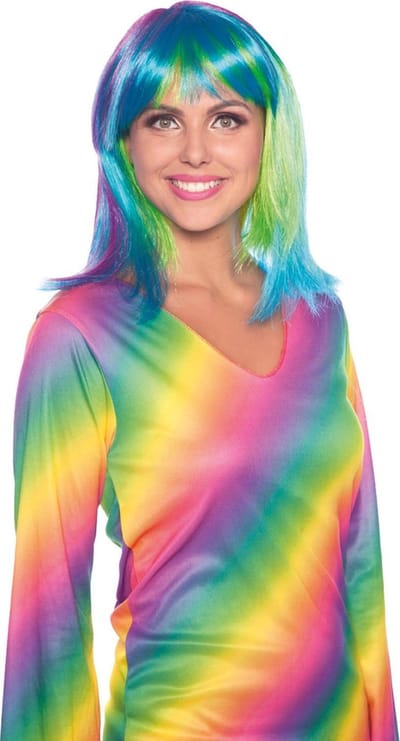 Folat - Pruik Lange Bob Neon Regenboog