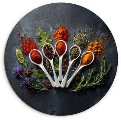 WallCircle® Wandcirkel 120x120 cm - Muurcirkel Lepels - Wit - Poeder - Kruiden - Muurdecoratie woonkamer - Wanddecoratie slaapkamer - Kamer decoratie accessoires - Ronde schilderijen XXL