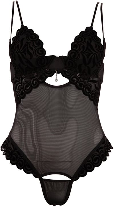 Zwarte String body met afneembare cups en kruis