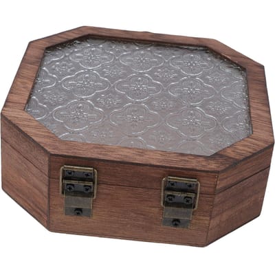 Vintage Bloemen Houten Make-up Organizer Doos Sieraden Opbergruimte Klein Decoratief S Achthoekig gray