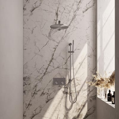 Brauer Brushed Carving Thermostatische Regendoucheset Inbouw - Hoofddouche 30 cm - Rechte Wandarm - Met Drukknoppen - Handdouche Staaf - Doucheslang - Geintegreerde Glijstang - Rvs