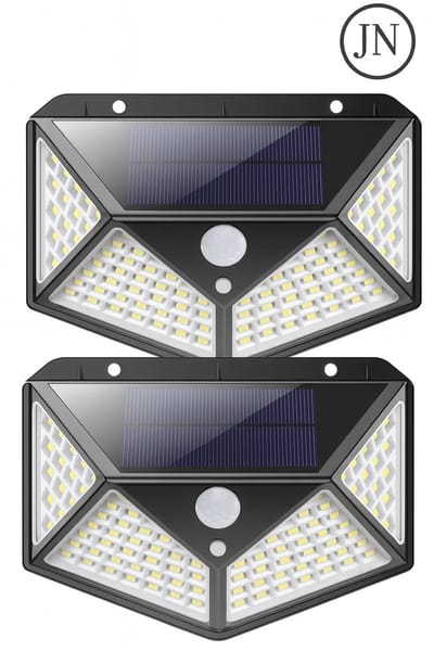 JN® Solar Tuinlamp Set – Buitenverlichting & Tuinverlichting met Bewegingssensor Buiten | 2×100 LED, 1000 Lumen, Waterdicht, Zonne-energie