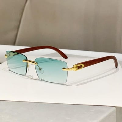 Randloze Zonnebril Voor Heren Dames Houten Patroon Luxe Retro Zonnebril Mode Shades UV400 Reizen Buiten gray