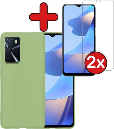 Hoesje - Met 2x Screenprotector - Geschikt voor OPPO A16s - Sterk & Shockproof - Telefoon Hoes - Back Cover - Siliconen Case - Telefoonhoes - Groen