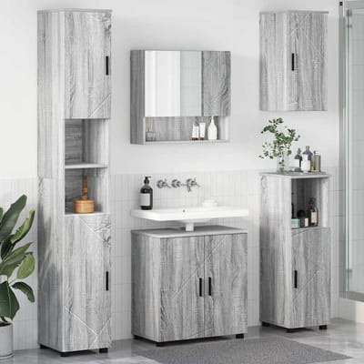 vidaXL - Badkamermeubel - Set - 5 - pcs - Grijs - Sonoma - Bewerkt - hout - & - Metaal