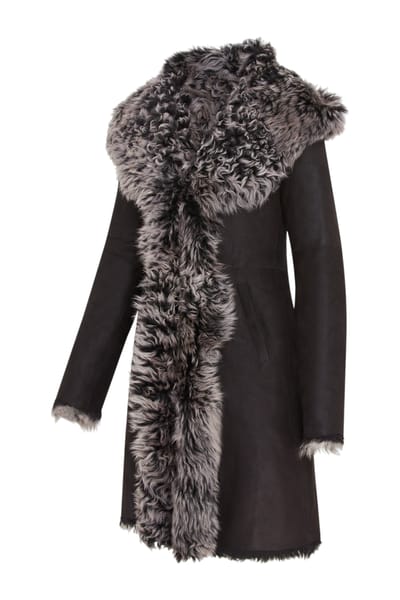 Dames zwarte Toscaanse schapenvacht leren trenchcoat met capuchon - Coast