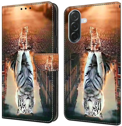tijger en poes - agenda book case hoesje - Telefoonhoesje geschikt voor Samsung Galaxy A57 5G