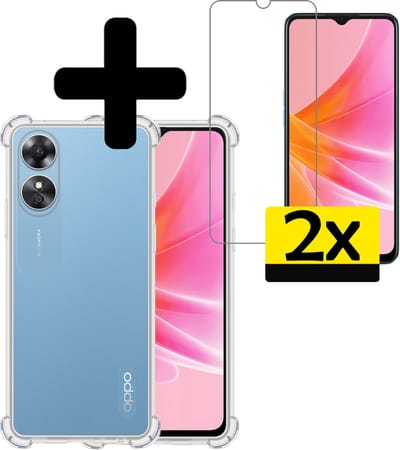 Hoesje - Met Screenprotector - 2 Stuks - Geschikt voor OPPO A17 - Sterk & Shockproof - Siliconen Case - Back Cover - Telefoon Hoes - Shock Proof - Telefoonhoesjes - Transparant