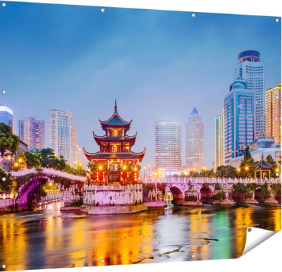 Gards Tuinposter Rivier bij Stad Guiyang in China - 150x120 cm - Tuindoek - Tuindecoratie - Wanddecoratie buiten - Tuinschilderij
