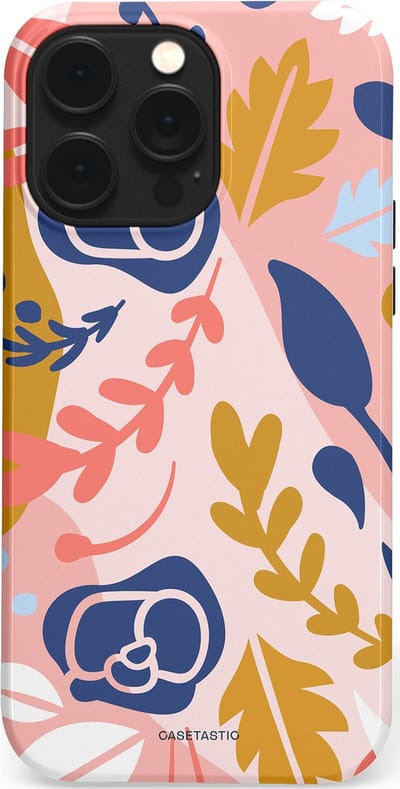 Casetastic Hoesje Geschikt voor Apple iPhone 14 Pro Max Magsafe - Stijlvolle Beschermende Duo-layer Case - Roze Bladeren
