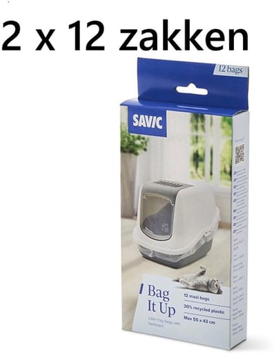** 2 X **Savic Maxi - Kattenbakzakken - 12 maxi bags - 55x43cm - 30% gerecycleerd plastiek Bag it up . verlengd de levensduur van uw kattenbak, hygienisch proper en makkelijk