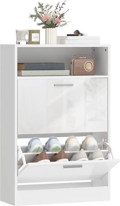 HOMCOM neerklapbare schoenenkast - Spaanplaat - 59 x 24 x 90 cm - Wit
