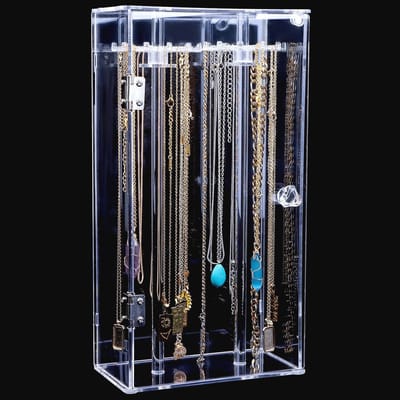 Duidelijke Acryl Ketting Houder met 24 Haken, Rotatie en Stofdichte Sieraden Organizer