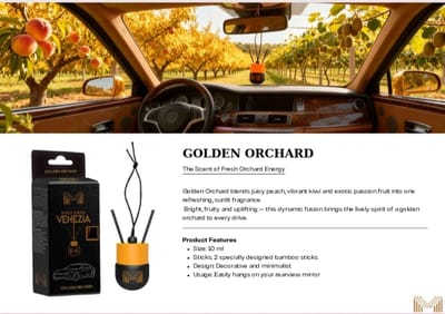 Maxxima Venezia AutoParfum - Golden Orchard - Luxe Geurstokjes Auto - Perzik & Kiwi - 10 ml