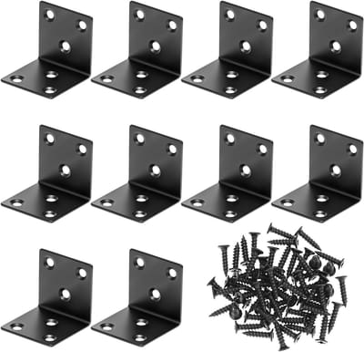 Hoekverbinder Set 10 Stuks RVS 40 x 40 x 40 mm, 2 mm Dikte, 6 Gaten, Roestvrij, Zwart