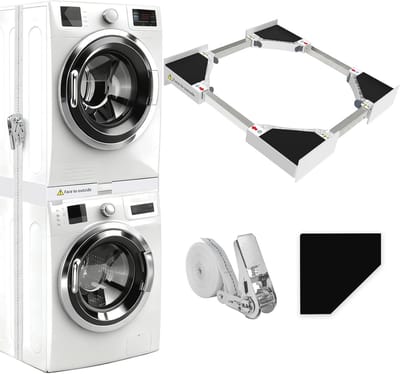 SnelShoppen - Universele Stacking Set voor Wasmachine en Droger met Ratchet Kabel | Verstelbaar 46-66 cm | Ruimtebesparend en Eenvoudige Installatie