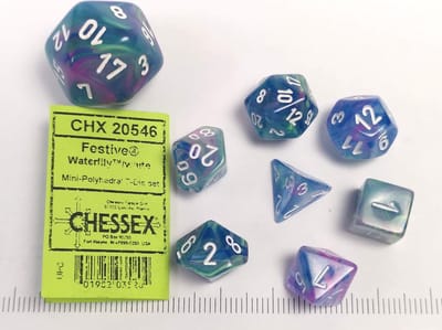 Chessex Feestelijke Mini-Polyhedral Waterlelie/witte Dobbelsteen Set (7 stuks)