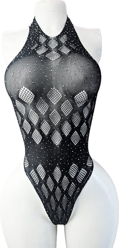 BamBella ® - Panty pak met steentjes -Onesize - body suit - Dames - Onesize - sexy Erotische jumpsuit van kant lingerie zwart
