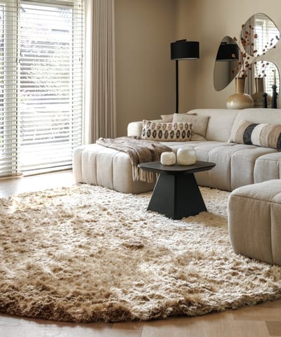 Velvet vloerkleed rond - Auréa beige 100