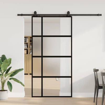 vidaXL - Schuifdeur - met - beslagset - 102,5x205 - cm - gehard - glas - zwart
