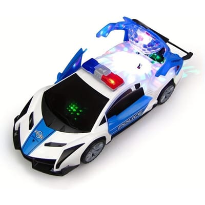 360° Draaiende Politieauto Speelgoed met Geluid & Licht Elektrisch Automatisch Openende Deuren Educatief Voertuig Speelgoed voor Kinderen black