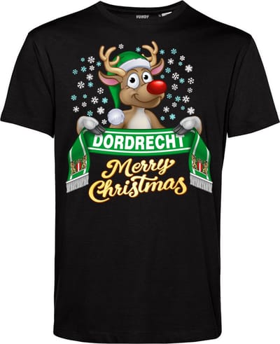 T-shirt Dordrecht | Foute Kersttrui Dames Heren | Kerstcadeau | FC Dordrecht supporter | Zwart | maat XS