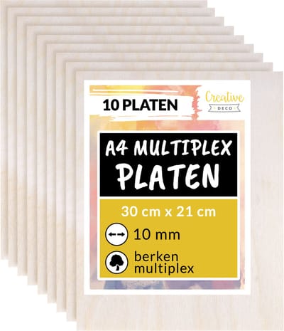 Creative Deco 10 x A4 Multiplex Platen 10mm | 300 x 210 x 10 mm| Baltische Berkenhoutlaag | Perfect voor Pyrografie, Lasersnijden, CNC-router, Modellering, Fretwerk, Rolzaag