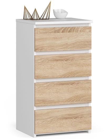 Kommode CL4 met 4 Lades / AKORD Furniture Factory / Wit – Sonoma Eik / 40x74x35 cm