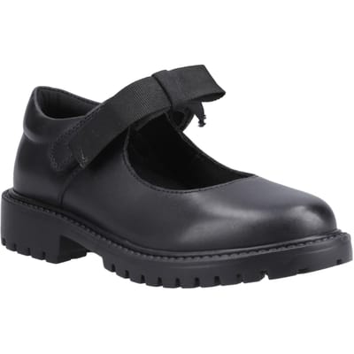 Hush Puppies Astrid Bow Meisjes Zwart Leren Schoenen