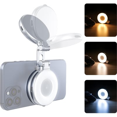 Magnetisch Selfielicht Opvouwbaar LED Invullicht voor Telefoon Selfie Ringlicht 2700K/5600K/7500K zilver