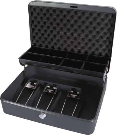 Cathedral Products | "The Ultimate Cash Box" with Foam Lining and Cantilever Coin Tray - Black