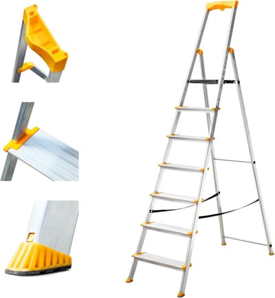 Aluminium Ladder - Opvouwbare Trap - Veilig Klussen - Extra Brede Treden - 7 Treden