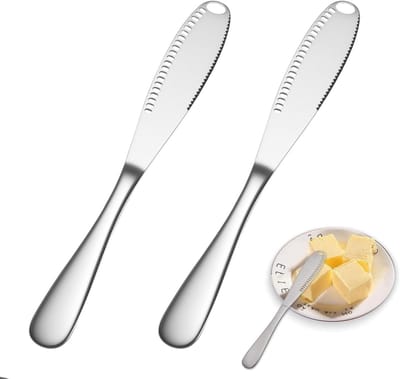 Set van 2 RVS Botermessen van 20,5 cm - Ideaal voor Boter, Jam en Kaas, Met Getande Rand en Sleuf, Vaatwasserbestendig en Perfect voor Bakkerijgebruik