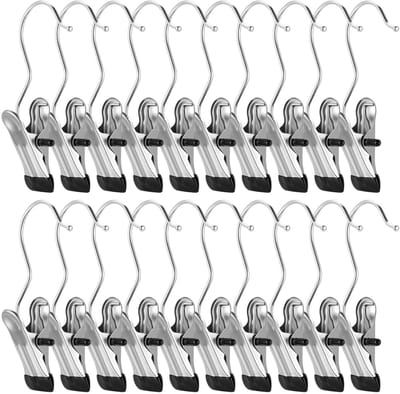 Dailygoods- Wasknijpers 26 Stuks - Roestvrij Stalen Klemmen - Antislip Kleerhanger Clips - 360° Draaibare Haak - Duurzaam en Lichtgewicht