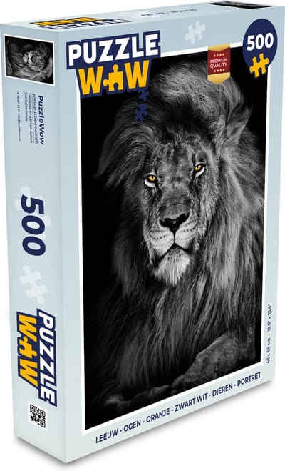 Puzzel Leeuw - Ogen - Oranje - Zwart wit - Dieren - Portret - Legpuzzel - Puzzel 500 stukjes