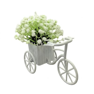 Wit groen kunstbloemen mini fiets bloempot decoratie kunstplant in fiets mandje voor interieur bureau en tafel decoratie