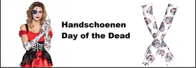 Paar handschoenen Day of the Dead lang wit - Halloween horror griezel thema feest festival fun