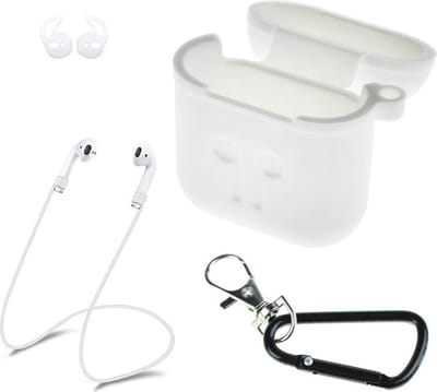 Airpod case silicone – 3 in 1 set hoes / strap / earhooks – geschikt geschikt geschikt voor Apple airpods – Wit