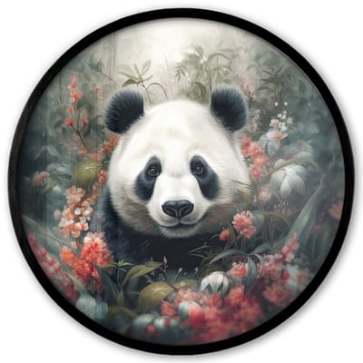 Poster in lijst Rond - Fotolijst 40x40 cm - Posters - Panda - Wilde dieren - Bloemen - Natuur - Ronde posterlijst zwart - Decoratie - Wanddecoratie woonkamer - Muurdecoratie slaapkamer