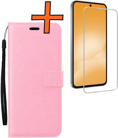 Hoes - Met Screenprotector - Geschikt voor Samsung Galaxy A56 - Luxe Pasjeshouder - Bookcase Portemonee - Flip Case - Kunstleer Book Case - Flipcase - Book Cover - Walletcase - PortemonneeHoes - Lichtroze