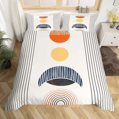 Mid Century Modern Dekbedovertrek Set King Abstract Geometrisch Balans Vormen Regenboog Zon Cirkels Boho Dekbedovertrek Beddengoed Sets AU Single(140*210cm)3pcs