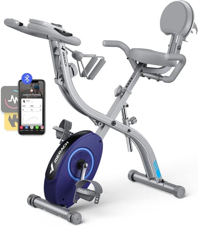 Hometrainer Fiets - Fitnessfiets Inklapbaar - Thuis Sporten - 4-in-1 Trainingswiel - 136 kg Max - Blauw